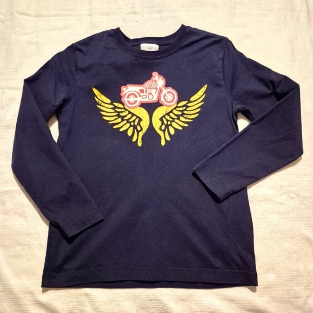 Hanna Andersson boys size 140 or 10 blue long sleeved appliqued shirt vvguc
